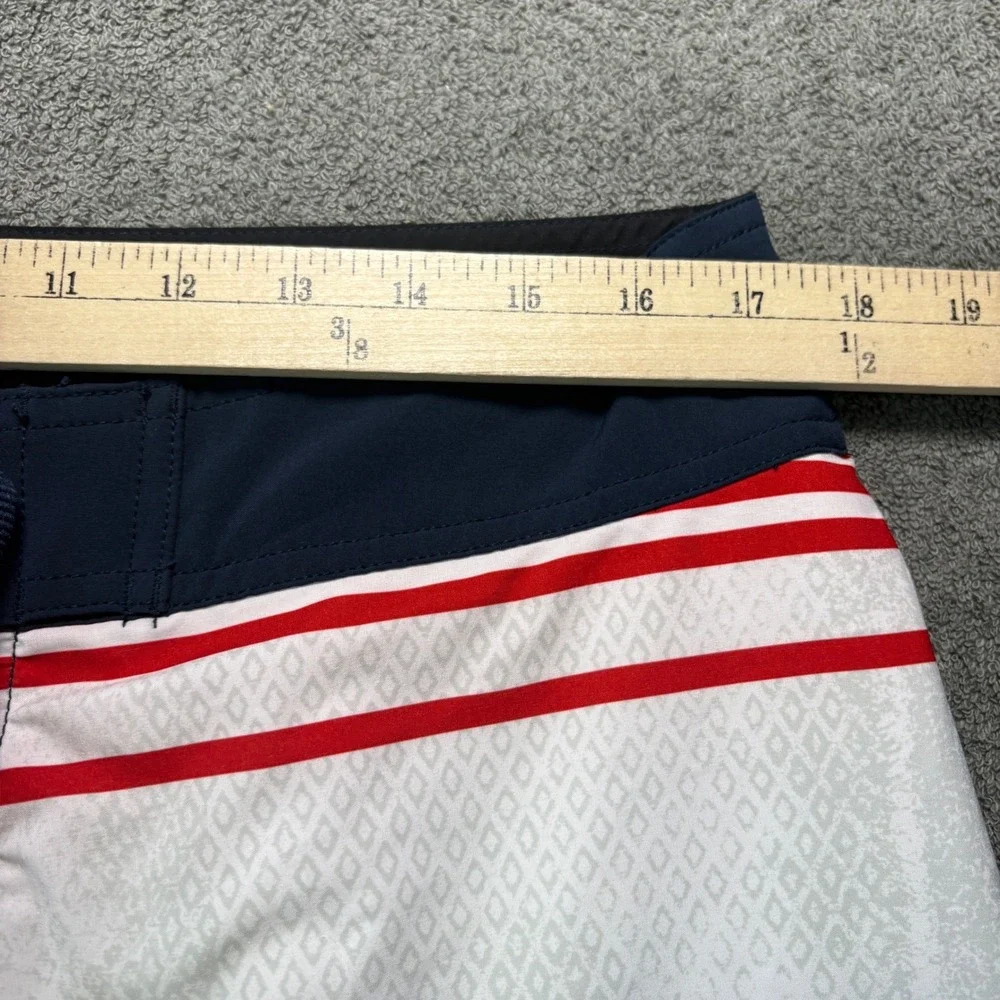Quiksilver Board Shorts Mens 34 Blue Red White Striped Surfing Swimwear Beach